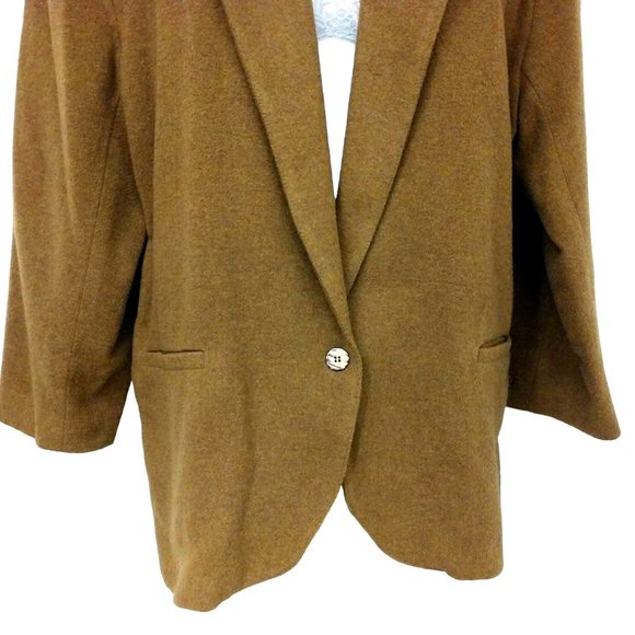Vintage 80s Carissa Jeffrey Blazer Relaxed 1button Jacket -16 Wool Blend Mustard - Picture 5 of 10